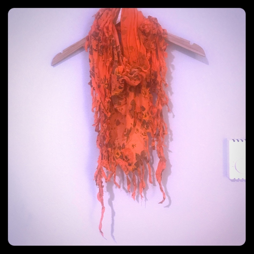 Orange floral fringe scarf FREE with purchase